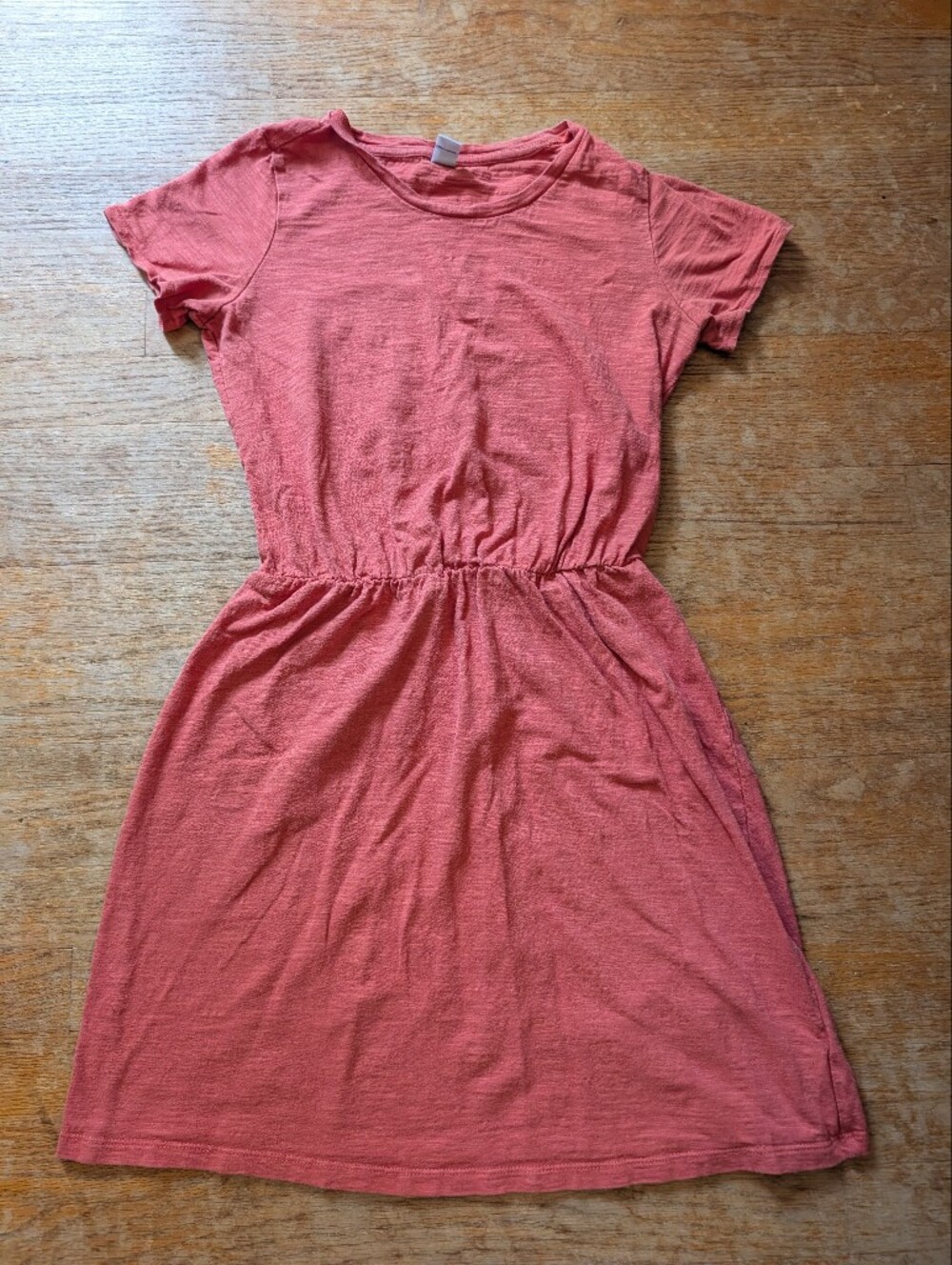 Old Navy Coral/Orange Gathered-Waist Short Sleeve Dress